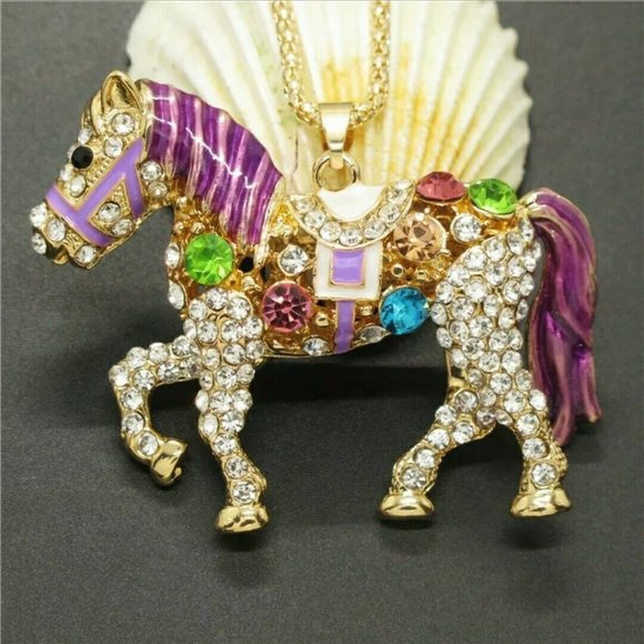 Betsey Johnson Purple Crystal Horse Necklace - Picture 3 of 4